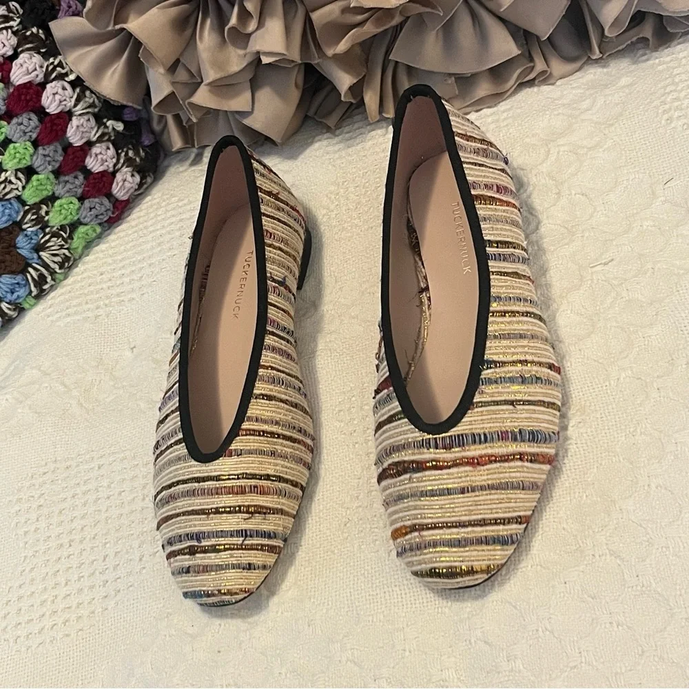 Tuckernuck Women’s Multicolor Nina Tweed Neutral Woven Striped Ballet Flats 7